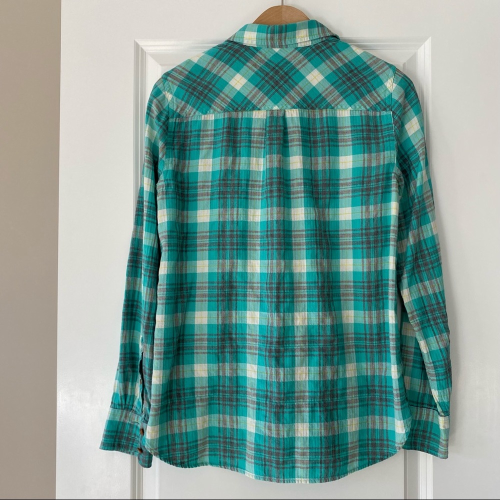 J Crew Aqua "Emerald Plaid Boyfriend Shirt" Button-Front Blouse + MEASUREMENTS! - Picture 7 of 8
